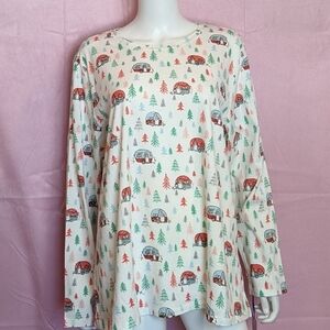 Sleep Sense Christmas Tree Camping Long Sleeve Pajama Top Size XL